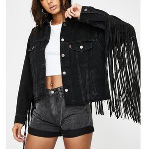 Levi's Ex-Boyfriend Black Fringe Trucker Jacket, Size Small